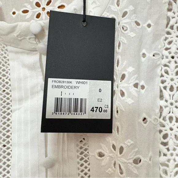 The Kooples White Eyelet Ruffled Long Sleeve Dress Size US 2 NWT